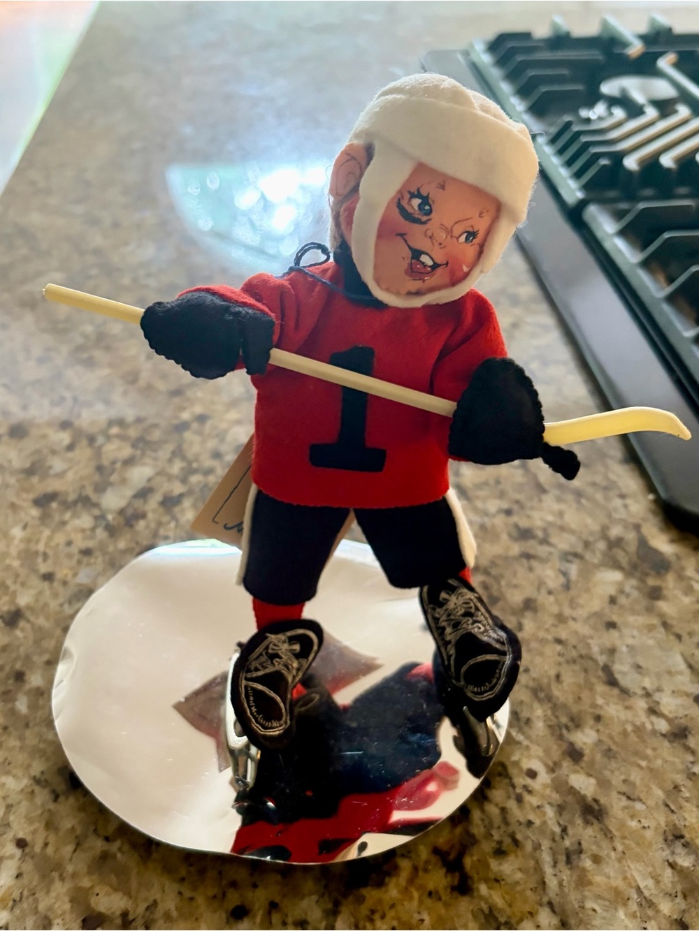 Annalee Red and Black Hockey Player Doll with White Helmet